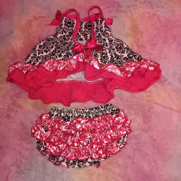18-24M Cute Paisley Floral Black, White & Hot Pink Baby Girl Outfit - Picture 9 of 9